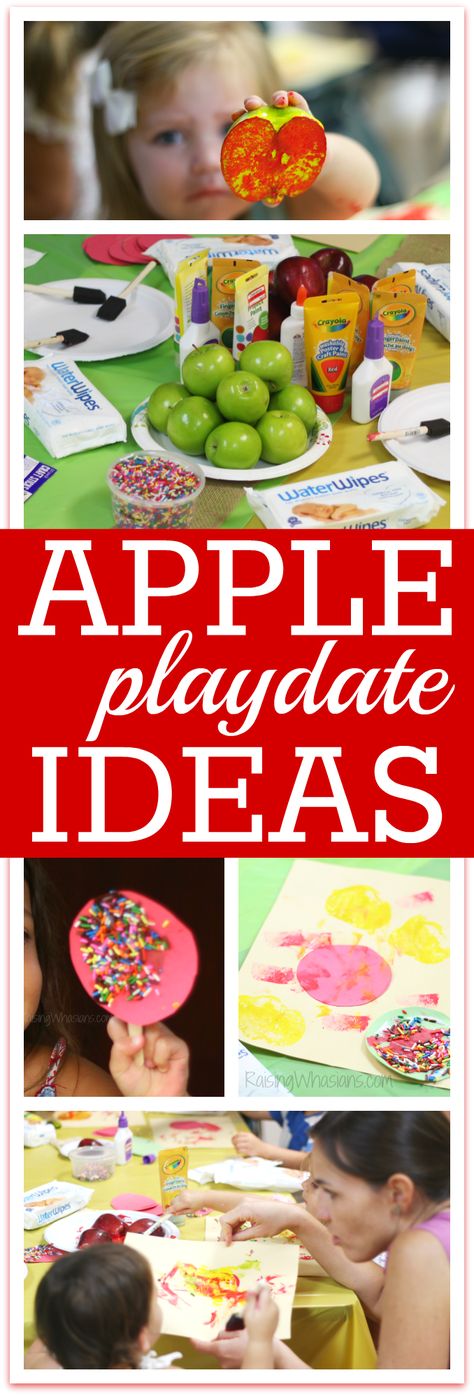 Apple Playdate Ideas for Preschoolers | Crafts, Activities, Snack Ideas for a… Toddler Apple Crafts, Snacks Ideas For Kids, Play Date Ideas, Preschoolers Crafts, Playdate Ideas, Ideas For Preschoolers, Movie Crafts, Friendsgiving Party, Apple Activities