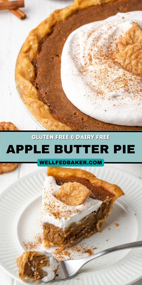 This apple butter pie will be perfect for the holidays. It's loaded with tangy apple flavor, cinnamon and spices all in a custard filling. Save this for Thanksgiving! Apple Butter Apple Pie, Apple Pie With Butter Crust, Apple Butter Pie Recipe, Apple Butter Custard Pie, Pumpkin Apple Butter Pie, Cinnamon Sugar Apple Butter Pie, Vegan Custard Pie, Custard Pie Filling, Apple Butter Pie Southern Living