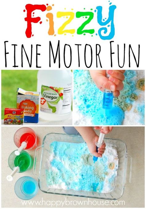 Fizzy Fine Motor Fun activity for Preschoolers -- my kids would love this idea! So simple. Fun Activities For Preschoolers, Preschool Fine Motor Activities, Diy Montessori, Crafts For Preschoolers, Fine Motor Activities For Kids, Preschool Fine Motor, Gross Motor Activities, Brown House, Fine Motor Skills Activities