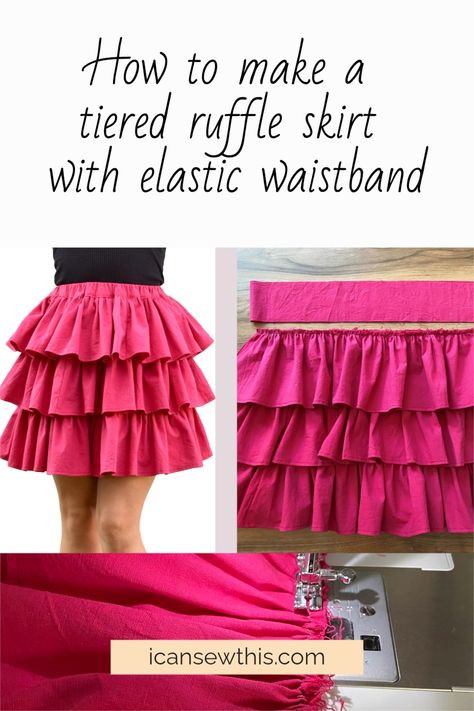 Learn to sew a cute 3 tiered ruffle skirt with this easy tutorial. You can adapt the pattern to make the skirt in any size you want – baby, toddler, child, teen, or adult. You can also change the fullness of the ruffles if that’s what you desire. #sewing Layers Skirt Pattern, Sewing Elastic Waistband Skirt, How To Make A Ruffled Skirt, 3 Layer Skirt, How To Sew Tiered Skirt, How To Make A Layered Skirt, Adding Ruffles To A Dress, How To Add Ruffles To A Dress, Ruffle Skirt Sewing Pattern