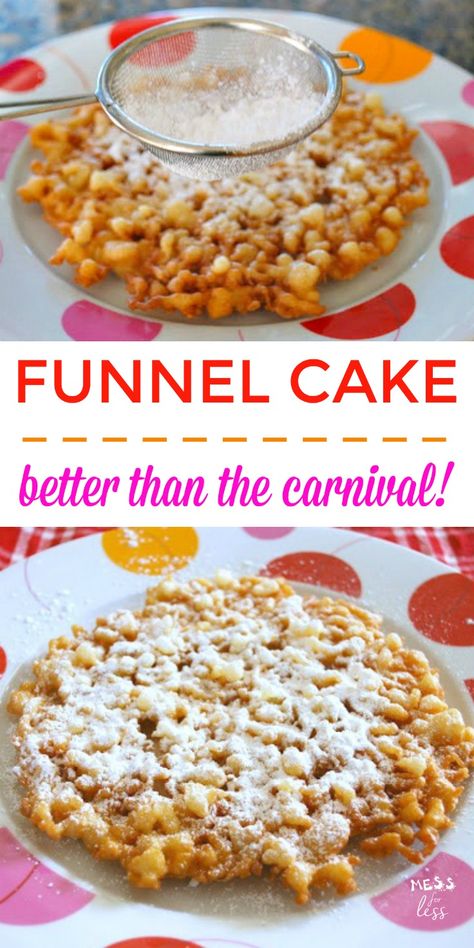 Easy Funnel Cake, Fair Funnel Cake Recipe, Funnel Cake Recipe Easy, Funnel Cake Bites, Funnel Cake Fries, Homemade Funnel Cake, Funnel Cake Recipe, Funnel Cakes, Carnival Food