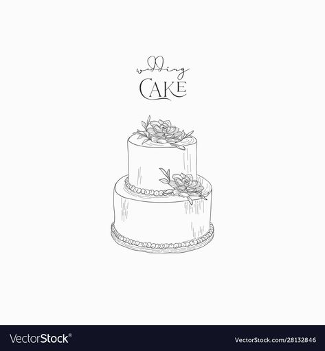 Wedding Cake Card, Wedding Cake Drawing, Wedding Cake Icon, Wedding Cake Illustration, Wedding Cake Illustrations, Cake Sketch, Wedding Cake Cards, Wedding Cake With Flowers, How To Draw Ribbon