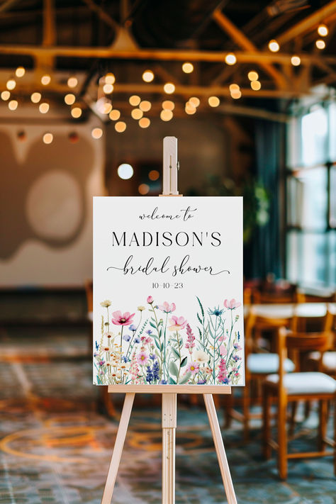 Summer Bridal Shower Ideas, Wildflower Bridal Shower, Eid Stickers, Madison Wedding, Wedding Shower Decorations, Wedding Backdrop Design, Bridal Shower Welcome Sign, Shower Welcome Sign, Flower Party