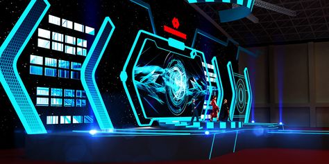 Techcombank Futuristic on Behance Scifi Interior Design, Futuristic Stage, Futuristic Party, Interior Design Competition, Scifi Interior, Stage Lighting Design, Stage Set Design, Architecture Concept Diagram, Event Stage