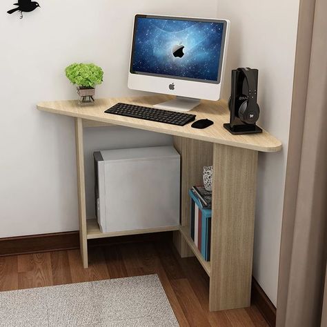 Triangle Desk, Corner Table Designs, Computer Stand, Corner Table, Laptop Desk, Table Storage, Computer Desk, Desk Decor, Quality Furniture