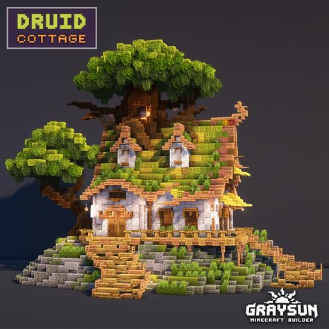 A minecraft overgrown house design. Support my work on patreon and request monthly builds as a benefit. Mincraft Idea Houses Birch, Green Roof Minecraft, Minecfrat Houses Aesthetic, Elven Minecraft House, Minecraft Moss House Ideas, Minecraft Building Templates, Minecraft Inspo House, Enchanting House Minecraft, Green Minecraft House