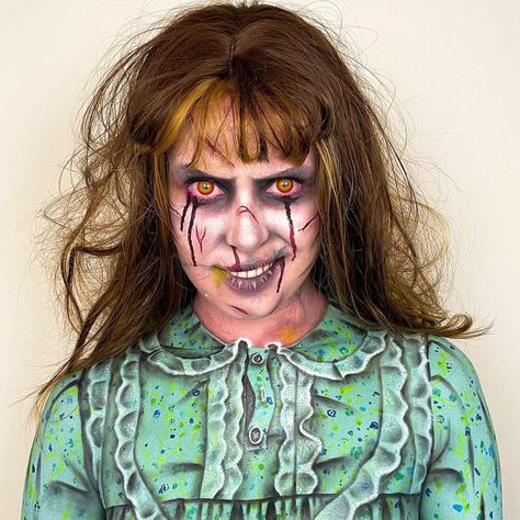 Exorcist Costume, The Exorcist Regan, Sfx Ideas, Coloured Contacts, Soft Contact Lenses, Cosplay Contacts, Coloured Contact Lenses, Face Paint Makeup, Horror Makeup