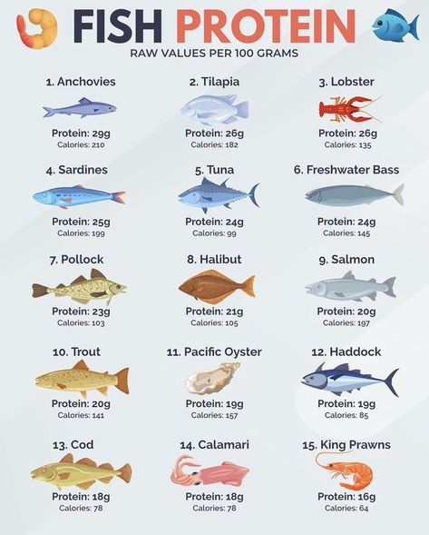 Fish Protein Chart, Fish Diet Recipes, High Protein Fish Meals, Healthiest Fish, Fish Nutrition Facts, Tuna Protein, Fish Protein, Seafood Store, Culinary Basics