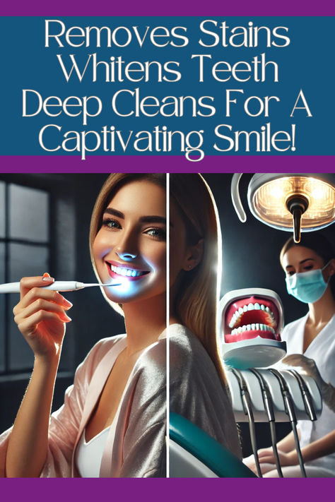 Pin has a split image in one image.  On the left side of the image is shows a beautiful woman with a wand cleaning her teeth in the privacy and comfort of her home, getting professional results.  On the right side of the image it shows the woman in a dental office having to go there and deal with the office visit and bills . Perfect Teeth Braces, Teeth Aesthetic, Health Coconut Oil, Pretty Teeth, Strengthen Teeth, Whiten Teeth, Perfect Teeth, Teeth Braces, Cleaning System