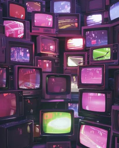 ↑↑↑ Larger size on website 🔸 A wall is stacked with vintage televisions, all displaying static or blurry images. The screens are  🔸 From Midjourney AI Image Tv Error Screen, Tv Screen Aesthetic, Yummy Gloss, Static Screen, School Powerpoint, Blurry Images, Tv Aesthetic, Tv Static, Tv Wallpaper