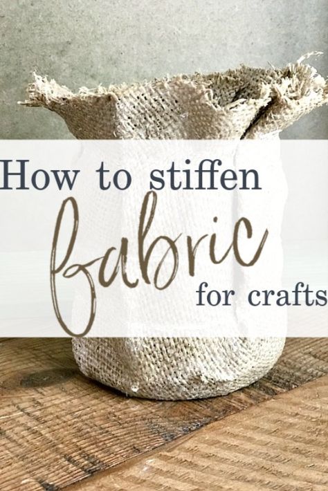 stiffened burlap vase with overlay Homemade Fabric Stiffener How To Make, Burlap Pots Cover Diy, Burlap Scrap Crafts, Things To Make With Burlap Fabric, How To Stiffen Burlap, Primitive Burlap Crafts, Diy Fabric Stiffener How To Make, Homemade Fabric Stiffener, Uses For Burlap Fabric