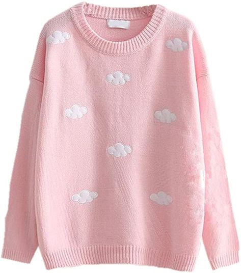 Pink Pastel Clouds Sweater Half Sweater, Harajuku Women, Funny Sweaters, Retro Sweater, Casual Sweater, Mohair Sweater, Knitting Women Sweater, Sweater Pullover, Spring Wardrobe