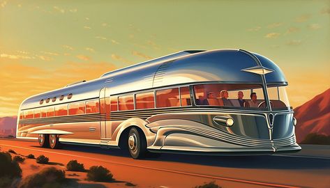 Futuristic 50s, Futuristic Bus, Bus Illustration, Life Drawing Pose, Retro Bus, Science Fiction Artwork, Architecture Design Concept, Retro Futuristic, Automotive Art