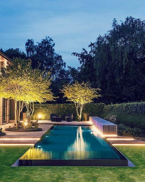 Garden Pool Design, Small Cottage Garden Ideas, Garden Lighting Design, Moderne Have, Pool Landscape Design, 카페 인테리어 디자인, Modern Pools, Backyard Pool Landscaping, Backyard Inspiration