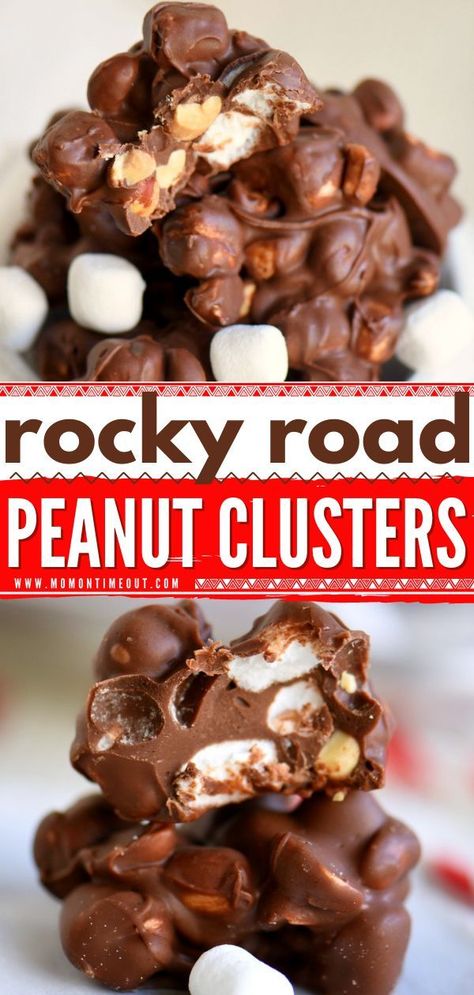 This contains: Rocky Road Peanut Clusters, christmas, desserts Peanut Clusters, Easy Candy Recipes, Easy Candy, Peanut Candy, Peanut Recipes, Candy Recipe, Candy Recipes Homemade, Christmas Candy Recipes, Bark Recipe