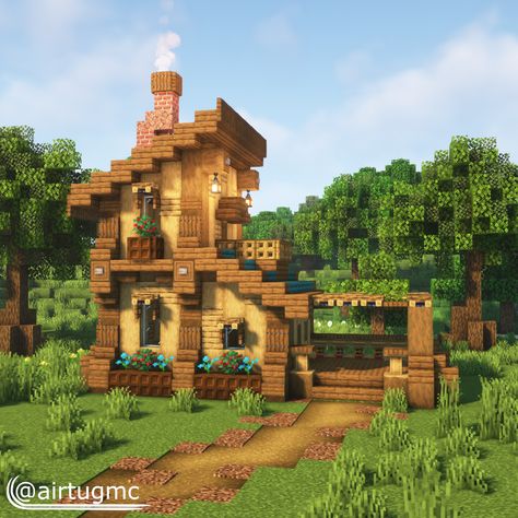 Mining Outpost Minecraft, Cartographer House Minecraft, Mini Minecraft Houses, Minecraft Rustic House, Minecraft Storage House, House Ideas Minecraft, Minecraft Small House, Minecraft Starter House, Construction Minecraft