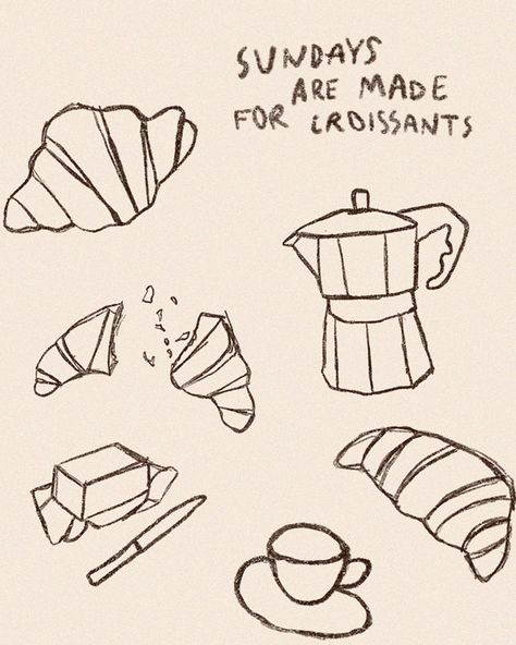 croissants coffee small joys of sunday morning sketch illustration wall art decor cozy home decor breakfast brunch aesthetic morning vibes warm and cozy inspiration seasonal wall decor breakfast lover sunday brunch butter illustration Coffee And Croissant Illustration, Coffee Sketch Aesthetic, Croissant Illustration Drawings, Croissant Line Art, Brunch Illustration Design, How To Draw Coffee, Breakfast Drawing Illustration, Brunch Doodle, Cozy Illustration Art