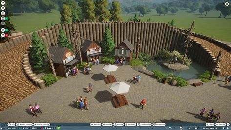 Zoo Habitats Design, Planet Zoo Buildings, Planet Zoo Layout Ideas, Planet Zoo Habitat Ideas, Planet Zoo Inspiration, Theme Park Planning, Zoo Boo, Bear Habitat, Zoo Inspiration