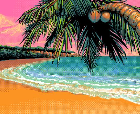 Vaporwave Beach, Sunrise Background, Pixel Art Background, Vaporwave Art, Retro Artwork, Tumblr Backgrounds, 8bit Art, Night City, Beach Scenes