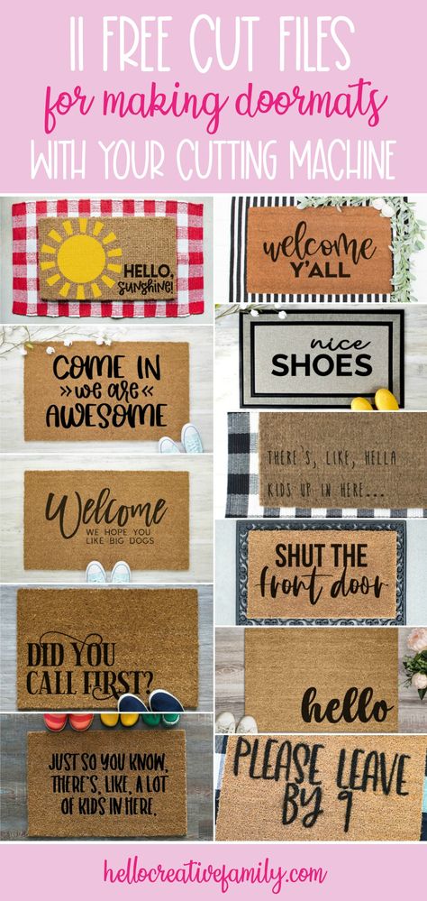 Create a DIY Doormat using one of these 11 free Doormat SVG Files and your Cricut Maker, Cricut Explore or Silhouette Cameo! Craft a Hello Doormat to help decorate your front entrance! #DIY #Craft #FreeSVG #CutFiles #CricutMaker #CricutExplore #SilhouetteCameo #CricutCrafts #CricutMade Diy Doormat, Backgrounds Photography, Hello Doormat, Door Mat Diy, Circuit Crafts, Silhouette Cameo Crafts, Cricut Supplies, Cricut Explore Projects, Diy Pinata