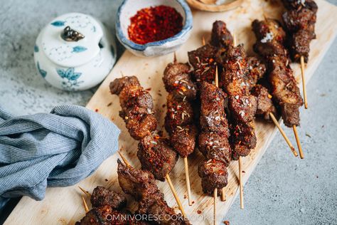 Air fryer Lamb Skewers (羊肉串儿) - Omnivore's Cookbook Skewers In Air Fryer, Air Fryer Lamb, Cumin Lamb, Savory Spice, Braised Chicken Breast, Lamb Kebabs, Lamb Skewers, Grill Party, Easy Chinese Recipes