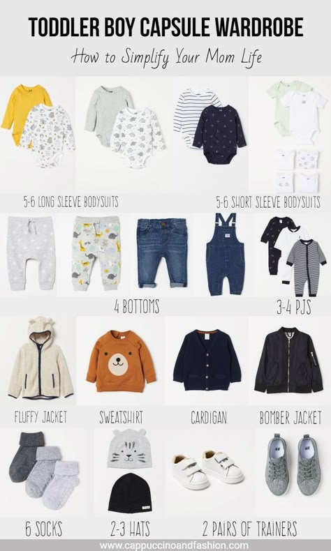 Toddler Boy Capsule Wardrobe | +FREE CHECKLIST | Minimalist Baby Wardrobe. How to Simplify Your Mom Life. How to Create a Capsule Wardrobe for a Toddler Boy #capsulewardrobe #toddlerboyfashion #hmkids Baby Boy Capsule Wardrobe, Toddler Boy Capsule Wardrobe, Kids Capsule Wardrobe, Toddler Closet, Minimalist Baby Clothes, Baby Wardrobe, How To Simplify, Free Checklist, Minimalist Baby