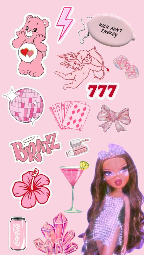 #collage #bratz #pink #sticker Bratz Collage, Bratz Girl, Fenty Beauty, Energy, Collage, Pink, Beauty