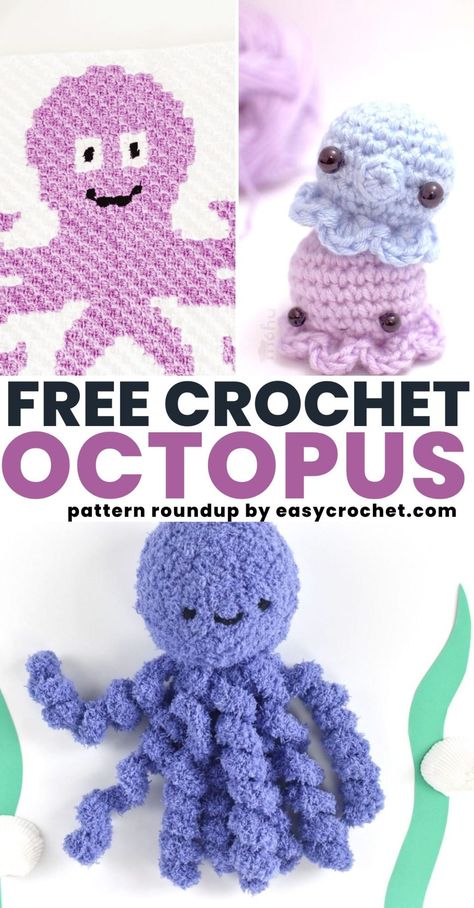 24 Top Crochet Octopus Patterns: All Free Patterns Chunky Octopus Crochet Pattern, Octopus Crochet Pattern, Crochet Free Patterns, Crochet Flowers Easy, Popular Crochet, Crochet Octopus, Easy Crochet Stitches, All Free Crochet, Beginner Crochet Projects