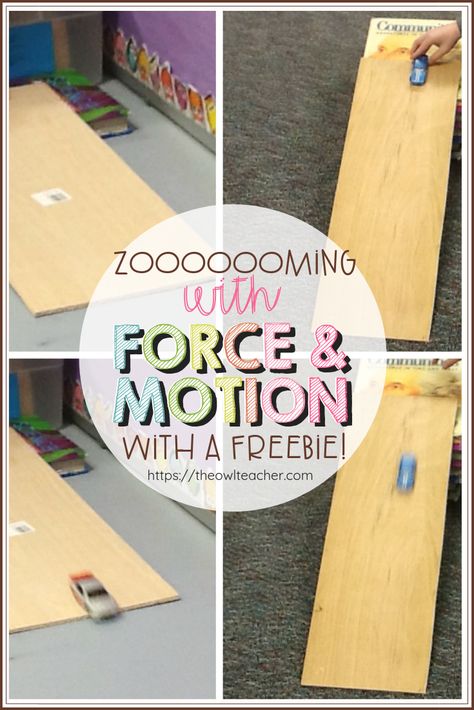 One of my favorite things about being a teacher is watching how excited kids get when something just “clicks” in their heads. I love that moment. While it happens often in the classroom from just everyday lessons, there is something even more exciting about it when it happens from a hands-on experiment. That is one reason I just love science. It’s an opportunity to play while you learn.   We have been studying force and motion in my classroom recently and that means lots of experiments with ... Gravity Experiments, Force Activities, Owl Teacher, Motion Activities, Science Textbook, Teaching Stem, Third Grade Science, 4th Grade Science, Classroom Transformation