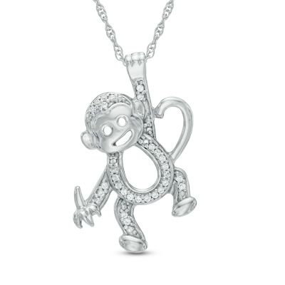 Diamond Accent Hanging Monkey Pendant in Sterling Silver Organ Grinder, Hanging Monkey, Animals Lover, Black Hills Gold, Peoples Jewellers, Solid Gold Chains, A Banana, Pet Necklace, Wedding Jewellery Necklace