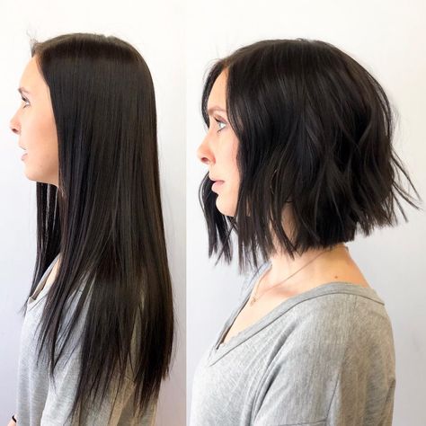 Shoulder Length Hair Before And After, Before And After Lob Haircut, Short Vs Long Hair Before And After, Drastic Hair Change Before And After, Before And After Haircut Long To Short, Haircut Before And After, Hair Transformation Before And After, Long Hair To Short Hair Before And After, Before And After Bangs