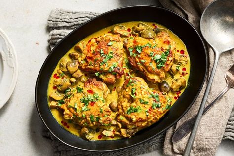 Coconut Chicken Curry Food52 Recipes, Coconut Chicken Curry Recipe, Creamy Coconut Chicken, Coconut Chicken Curry, Curry Food, Mushroom Curry, Chicken And Mushroom, Spiced Chicken, Fresh Turmeric