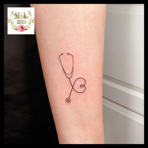 Crna Tattoo Ideas, Simple Nursing Tattoos, Med Student Tattoo, Lpn Tattoos, Small Stethoscope Tattoo, Cna Tattoos For Women, Medicine Tattoo Doctor, Surgeon Tattoo, Doctor Tattoo Ideas