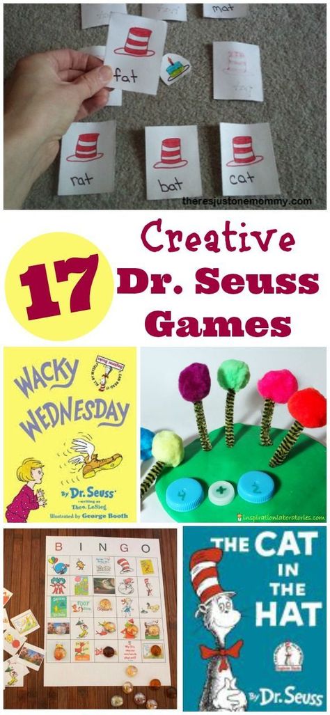 Dr. Seuss and Cat in the Hat games | literacy activities for kids | classroom games #drseuss Cat In The Hat Games, Dr Seuss Games, Dr Seuss Game, Dr Suess Week, Wednesday Cat, Literacy Week, Marvelous Monday, Dr Seuss Preschool, Dr Seuss Activities