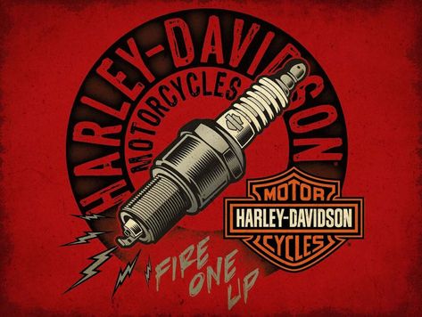 Harley-davidson motorcycles spark plug logo fire one up harley davidson shield shaped logo heavy duty metal advertising sign measures about 16" wide and 12" tall pre-drilled holes for easy hanging & display sign is cut out to shape. the white background is not part of the sign. this item is made to order and will take an average of 7-10 days to be manufactured and then will be shipped to your location! made of heavy duty gauge american steel here in the usa with a process known as sublimation where the image is baked into a powder coating for a durable and long lasting finish! wholesale deals on bulk orders are available for all of our products. send us a message for more information on our wholesale pricing. Plug Logo, Hanging Display, Advertising Signs, Harley Davidson Motorcycles, Spark Plug, Powder Coating, Harley Davidson, Motorcycles, White Background