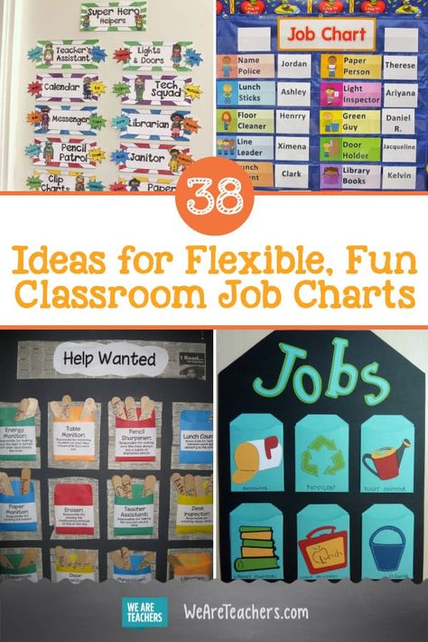 38 Ideas for Flexible, Fun Classroom Job Charts. Need help assigning classroom jobs? These adorable classroom job charts to the rescue! Includes both DIY and pre-purchased ideas. #classroommanagement #classroomrules #classroom Kindergarten Job Chart Ideas, Classroom Helpers Ideas, Classroom Job Chart Ideas, Classroom Timetable Ideas, Class Timetable Ideas Classroom Displays, Class Jobs Preschool, Job Board Ideas, Timetable Ideas For Classroom, Preschool Job Chart