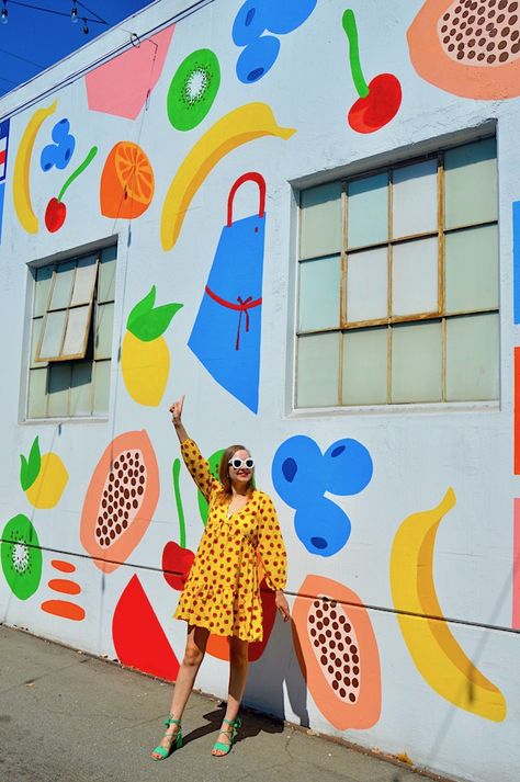 Hello Katie Girl: Flocking to Fruit and Color Fruit Mural Wall, Fruit Mural, Mural Illustration, Grass Is Always Greener, Butterfly Pavilion, Rainy Fall, Pink Mules, Garden Mural, School Murals