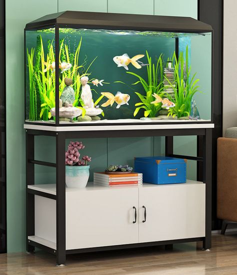 Sparkenzy Aquarium Stand with Wooden Cabinet | Fish Tank Stand Rack 2 Tier – SPARKENZY.COM -SPARTAN RETAIL (GSTIN:33ATWPG4413E1ZU) Fish Stand Ideas, Fish Aquarium Stand Ideas, Aquarium Table Stand, Aquarium Stand Ideas Living Rooms, Aquarium Cabinet Design, Fish Tank Ideas Living Room, Fish Tank In Living Room, Fish Tank Stand Ideas Diy, Aquarium Ideas Decoration