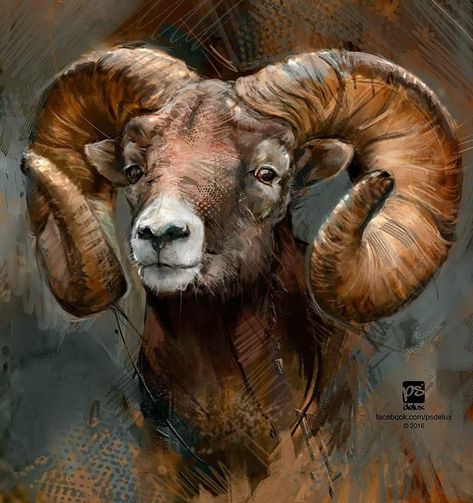 ArtStation - #ram --SOLD--, psdelux ... Arte Occulta, Sheep Paintings, Big Horn Sheep, Sheep Art, Wildlife Paintings, Realistic Drawings, Animals Images, Wildlife Art, Animal Paintings