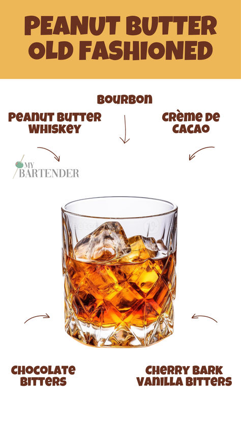 Peanut Butter Old Fashioned Cherry Vanilla Old Fashioned, Peanut Butter Alcoholic Drinks, Peanut Butter Old Fashioned, Bourbon Eggnog, Chocolate Bitters, Peanut Butter Whiskey, Old Fashioned Drink, Bitter Lemon, Cherry Bark