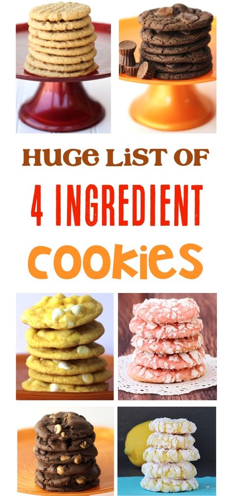 4 Ingredient Cookies! Simple Cookie Recipes your family and friends will LOVE! | TheFrugalGirls.com Epic Cookies, 4 Ingredient Desserts, Cheap Cookies, 5 Ingredient Desserts, 4 Ingredient Cookies, Easy Homemade Cookies, Simple Cookie, Quick Cookies, 3 Ingredient Desserts