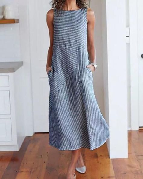 728f206c2a01bf572b5940d7d9a8fa4cdesc50278317ri Comfy Clothes, Striped Sleeveless Dress, Birthday Party Dress, Crewneck Dress, Casual Stripes, Medan, Midi Dress Sleeveless, Party Dresses For Women, Stripe Print