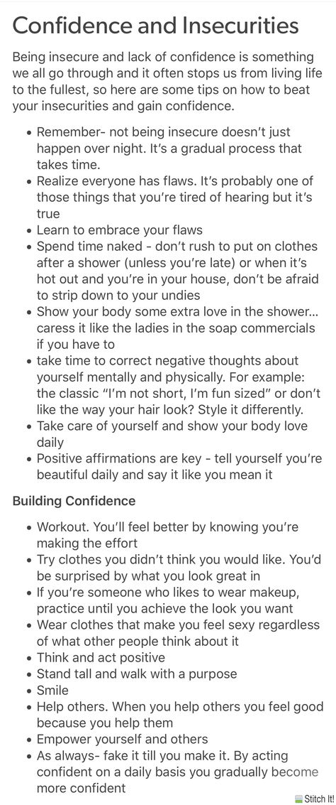 Confidence takes time and even when you are confident enough, you will have insecurities and that’s okay. You’re only human. Tips For Insecurity, Outfits For When You Feel Insecure, Heal Insecurity, How To Be Less Insecure, Insecurities Affirmations, Get My Life Together, Confidence Tips, Self Care Activities, A Poem