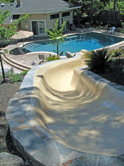 Slide Pool Retaining Wall, Retaining Wall Design, Pool Design Ideas, Piscina Natural, Dream Pools, Beautiful Pools, Swimming Pools Backyard, Pool Design, Swimming Pool Designs