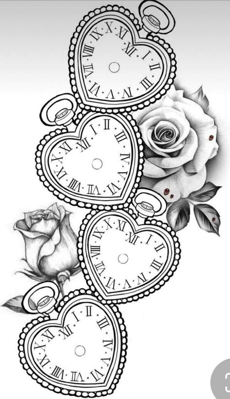 3 Clocks Tattoo Design, Heart Shaped Clock Tattoo, Pocket Watch Tattoo Design, Watch Tattoo Design, Butterfly With Flowers Tattoo, Mum Tattoo, Pocket Watch Tattoos, Clock Tattoo Design, Cute Hand Tattoos