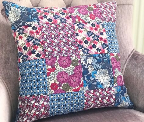 Beginners patchwork cushion tutorial! | LoveCrafts Patchwork Cushions Ideas Free Pattern, Patchwork Cushions Ideas, Small Sewing Projects For Beginners, Cushion Sewing, Cushion Tutorial, Patchwork Diy, Small Sewing, Patchwork Cushion, Patchwork Top