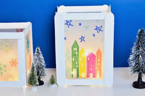 Winter Lantern Craft, Popsicle Stick Lantern, Rainbow Wreath Diy, Lantern Crafts For Kids, Glowing Lantern, Foam Wreath, Diy Popsicle Stick Crafts, Rainbow Wreath, Lantern Art