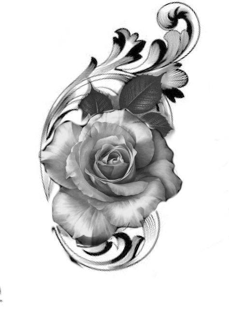 Rose Filler Tattoos, Rose And Filigree Tattoo Design, Filigree Rose Tattoo, Roses And Filigree Tattoo, Rose Filigree Tattoo Design, Realism Rose Tattoo Stencil, Roses With Filigree Tattoo Design, Gothic Rose Tattoo Design, Grayscale Rose Tattoo