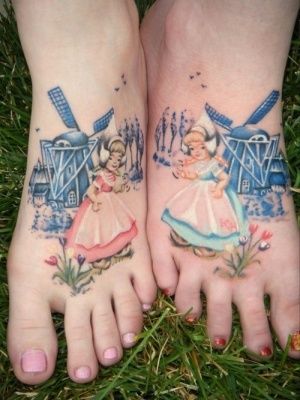 Matching Friendship Tattoos, Dutch Tattoo, See Tattoo, Doll Tattoo, Friendship Tattoos, Best Friend Tattoos, Sister Tattoos, Foot Tattoo, Friend Tattoos