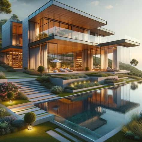 Immerse in serene elegance at this Neo-Mediterranean Contemporary Glass House. Clean lines and expansive windows blend with nature, complemented by a minimalist water feature for a touch of luxury. Indulge in the tranquility of this view and let it inspire your dreams of opulent living. Which design elements speak to your heart? Share below! 🌟💐 #NeoMediterranean #ContemporaryDesign #dreamhomeinspiration #luxuryinteriors #luxurydesign #luxuryliving #luxuryvacation #luxuryhomeinvestment #architecturelovers Contemporary Glass House, Front Yard Decor Ideas, Luxury Hospital, Front Elevation Designs Modern, Home Front Yard, Yard Decor Ideas, Cairo Festival, Home Front Elevation, Glass House Design